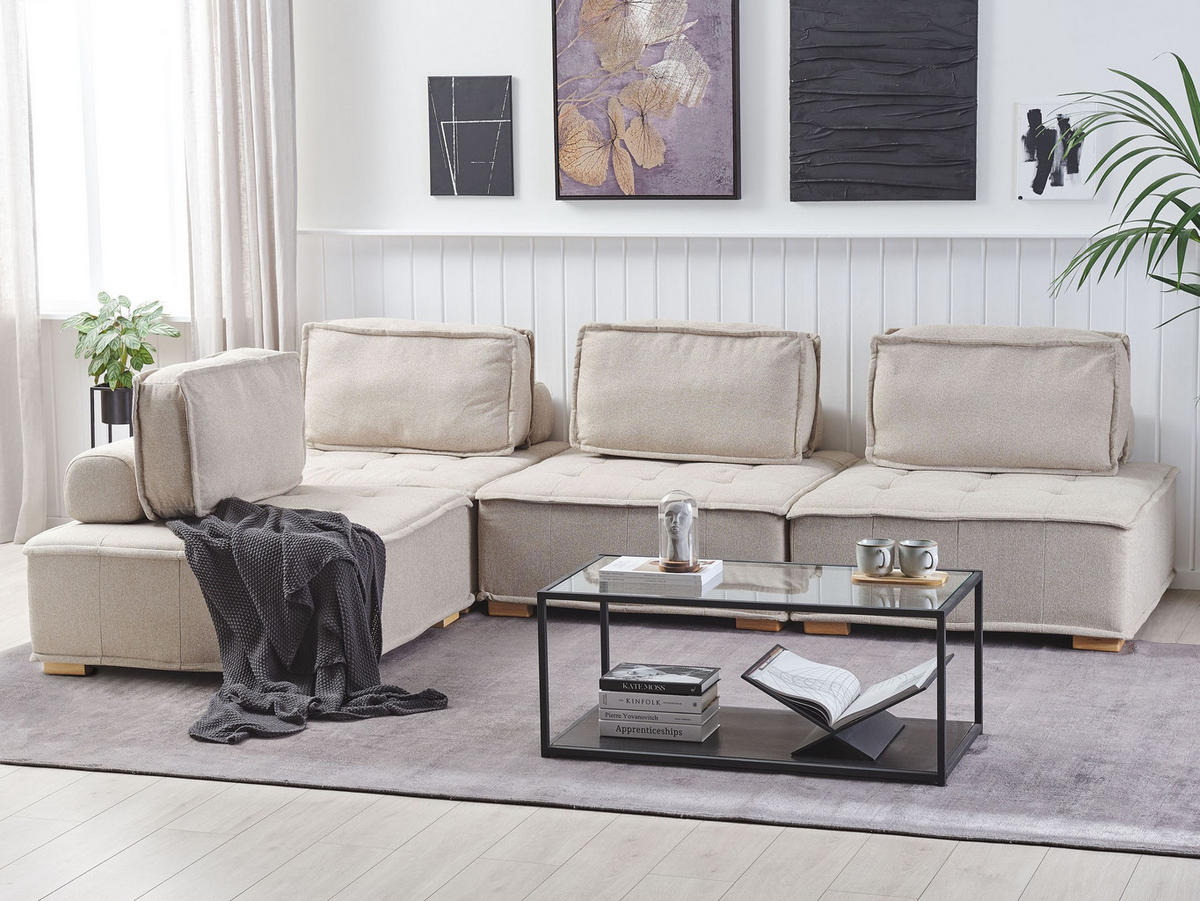 ECKSOFA Modul 4-Sitzer rechtsseitig Hellbeige Stoff Tibro - Beige/Braun, Textil (300/200cm) - Beliani