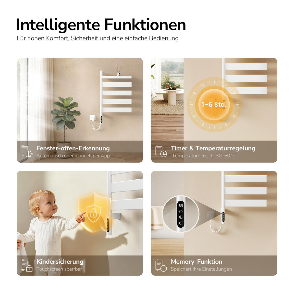 HEIZKÖRPER Handtuchheizkörper Intelligentes Heizsystem mit Ablage Weiß 76/45 cm - Weiß, Metall (45/76/14cm) - EMKE
