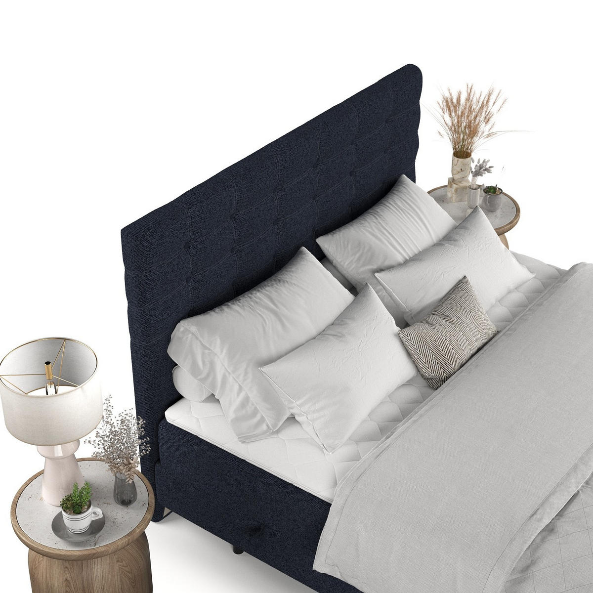 BOXBETT Niro 140/200 cm Marineblau im Riva Stoff - Schwarz/Dunkelblau, Holz/Holzwerkstoff (140/200cm) - AltaBeds