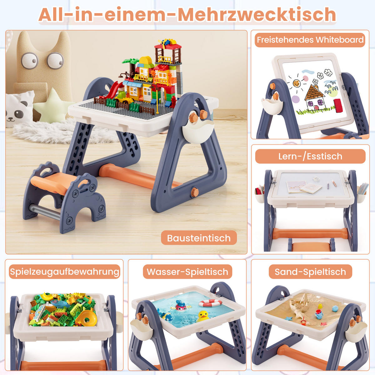 KINDERTISCH Mehrfarbig - Blau/Multicolor, Kunststoff (58/55/84cm) - COSTWAY