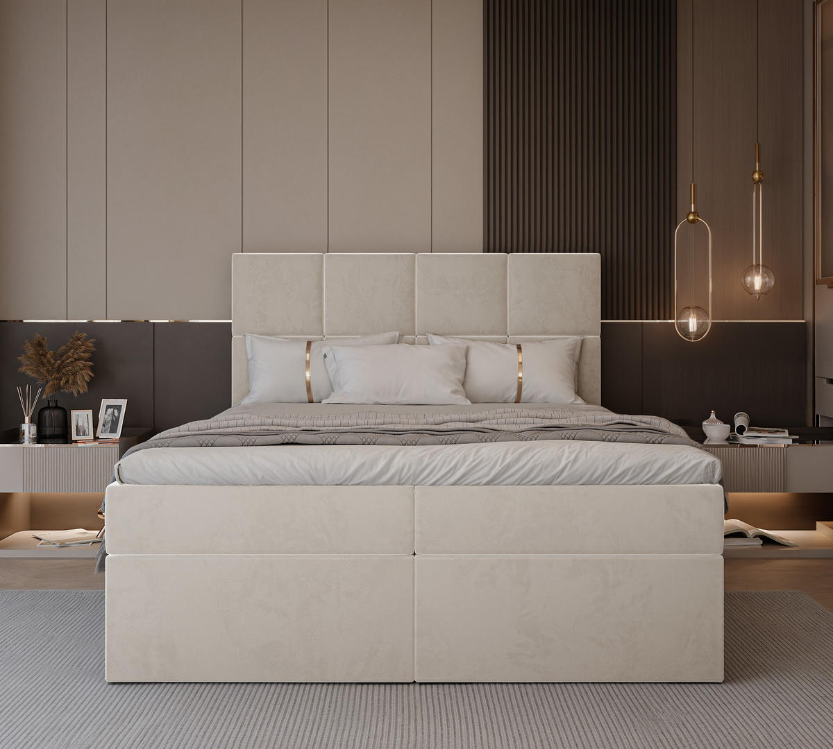 BOXBETT 120x200 cm mit Topper - Beige, Textil (120/200cm) - Idohome