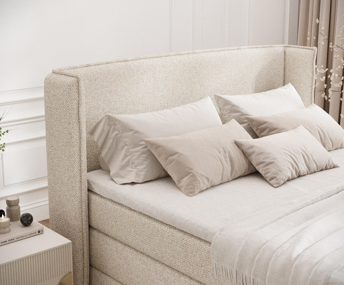 BOXSPRINGBETT Freeland Creme 160/200 cm mit Matratze und Topper - Creme/Schwarz, Holz/Holzwerkstoff (160/200cm) - Maison de Reve