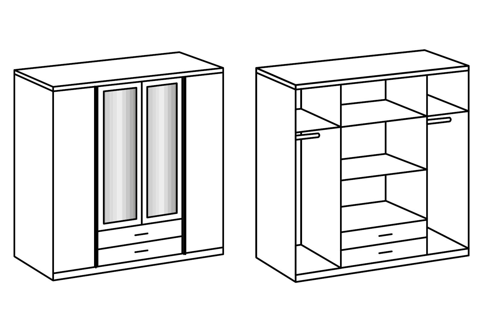 Thumbnail - Kleiderschrank, Braun, Weiß Hochglanz, Holzwerkstoff, 4 Fächer, 2 Schubladen, 179x199x58 cm, Schlafzimmer, Kleiderschrän...