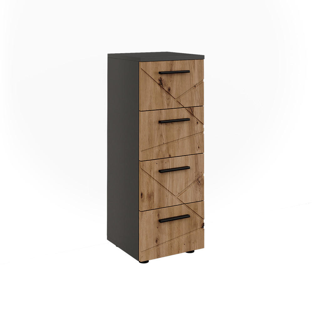 MIDISKÅP Irma, antracit/Goldkraft ek, 30x81 cm med 4 lådor Antracit, Honungsek 81/30/30 cm