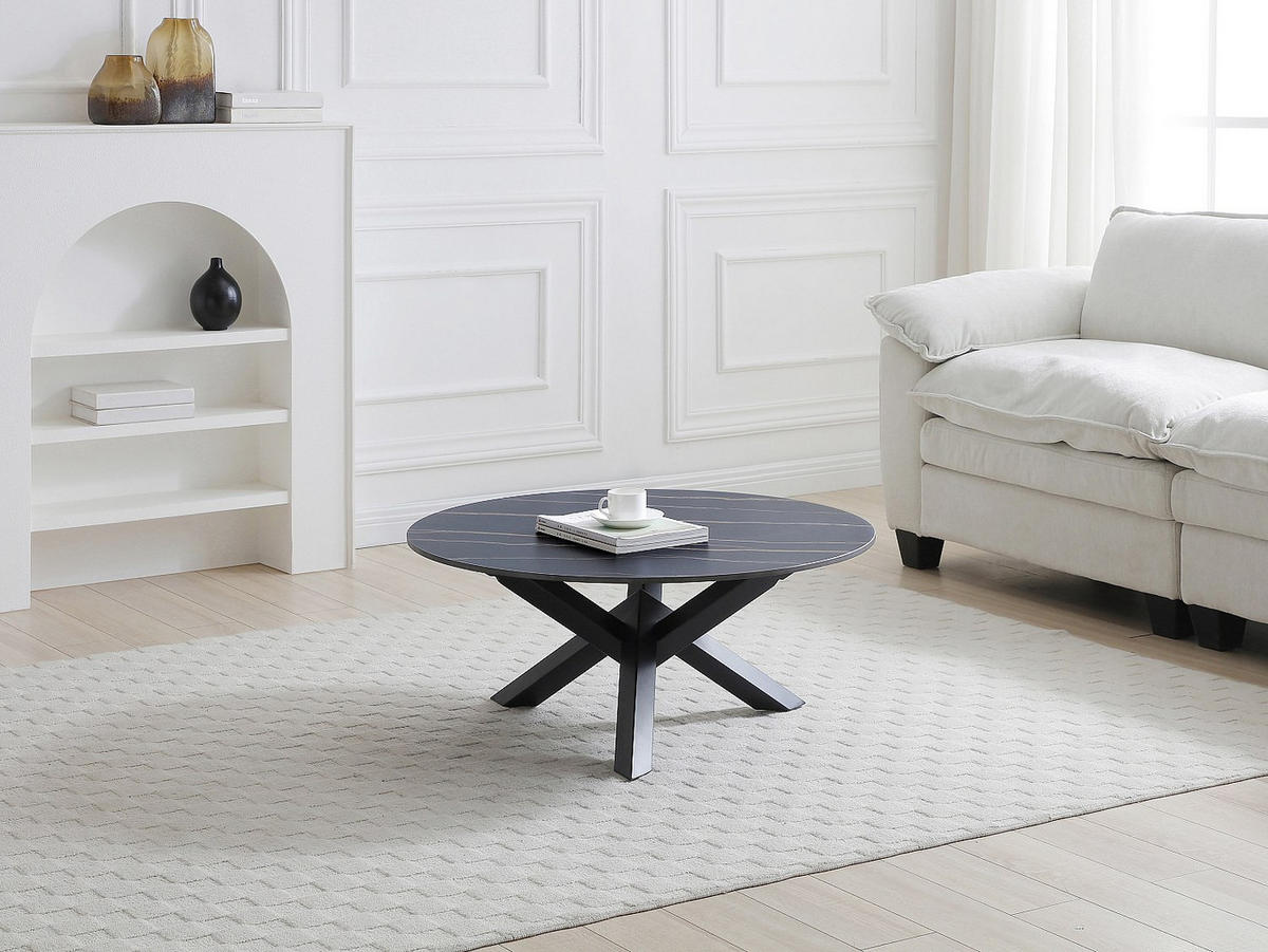 COUCHTISCH - Keramik & Metall - Marmor-Optik Schwarz - LEONORA - Schwarz, Keramik (90/90/38cm) - Vente-Unique