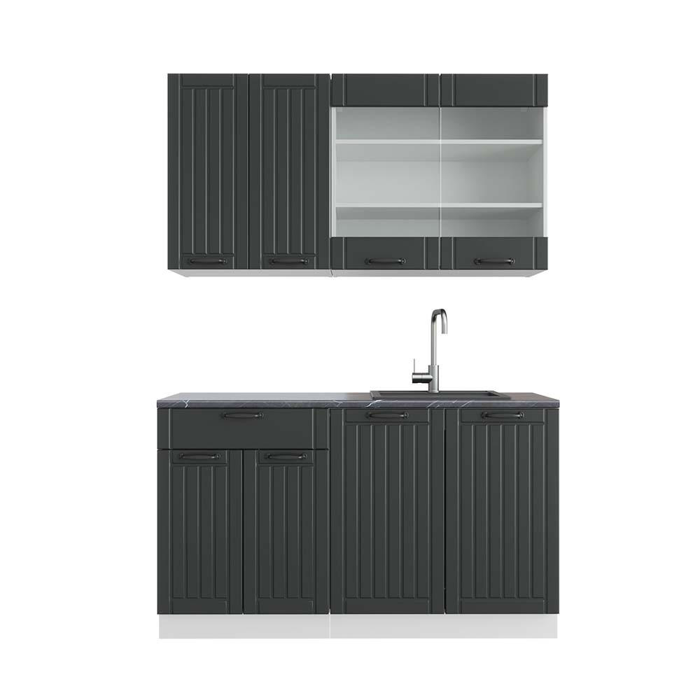 SINGLEKÜCHE Fame-Line Anthrazit Landhaus/Weiß 140 cm, AP Anthrazit - Dunkelgrau/Weiß, Holzwerkstoff (140/81.6/60cm) - Vicco