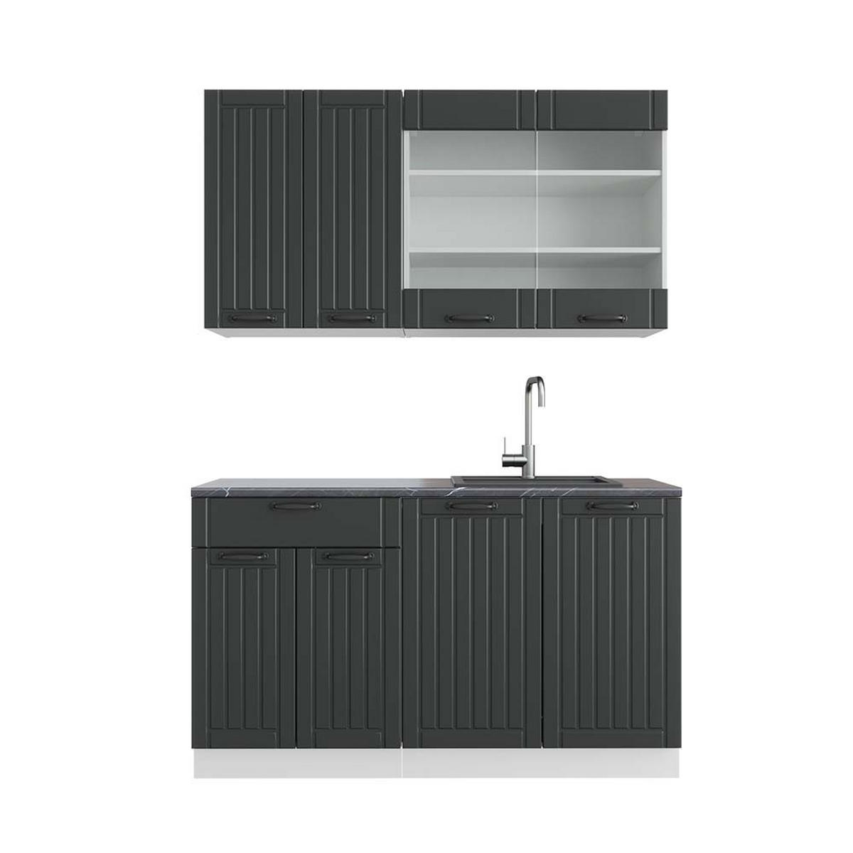 SINGLEKÜCHE Fame-Line Anthrazit Landhaus/Weiß 140 cm, AP Anthrazit - Dunkelgrau/Weiß, Holzwerkstoff (140/81.6/60cm) - Vicco