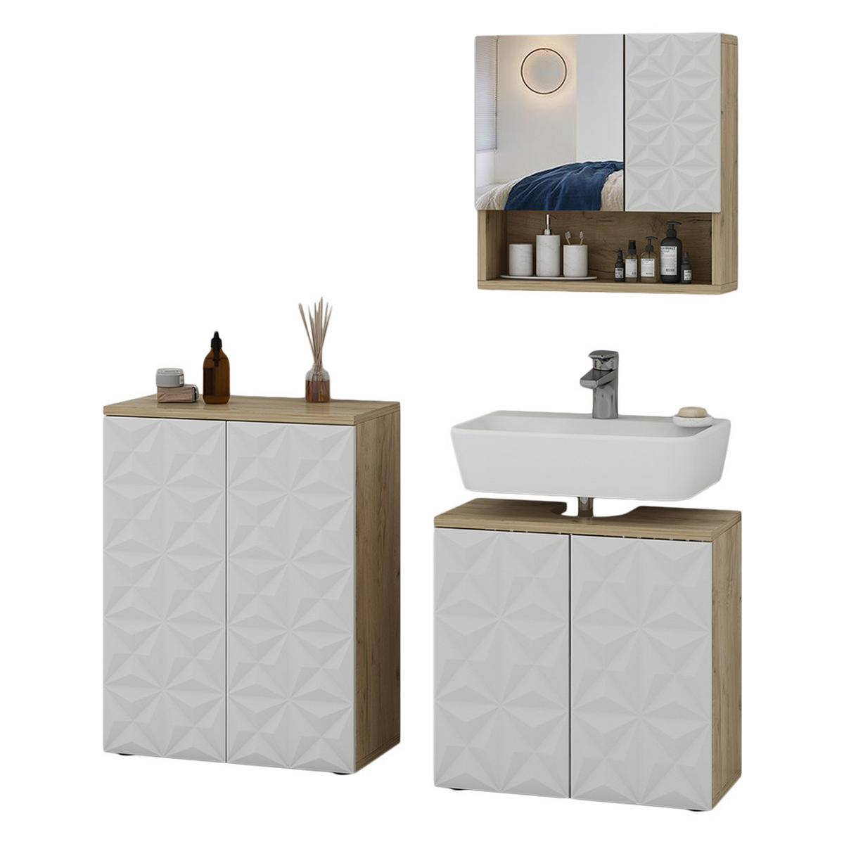 BADMÖBEL-SET Edge Weiß 3 Teile - Eichefarben/Weiß, Holzwerkstoff (60/79/30cm) - Vicco