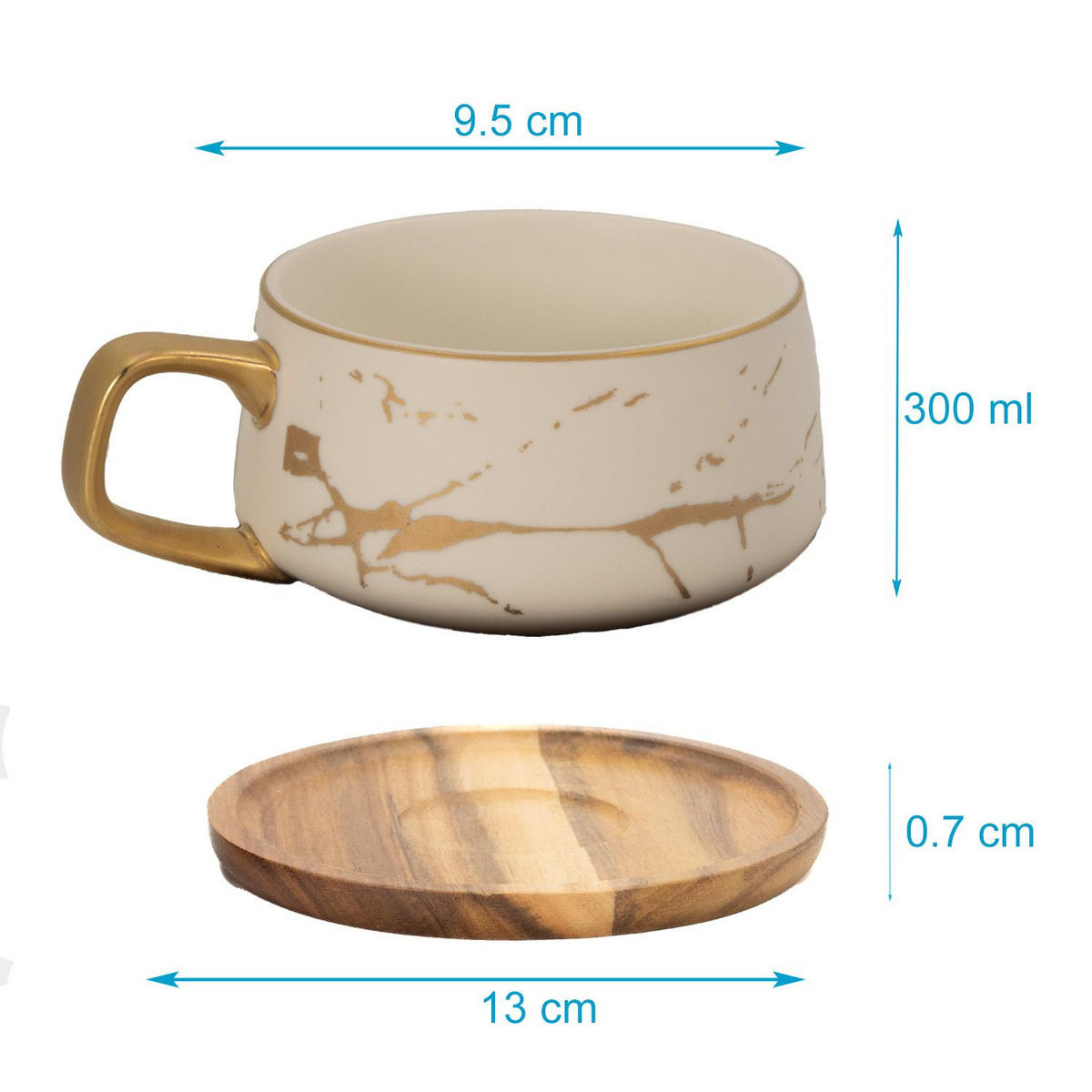 KAFFEETASSE Marmor Design 200 ml mit Untersetzer (6-tlg.) - Weiß, Keramik (13/6.3/13cm) - Intirilife