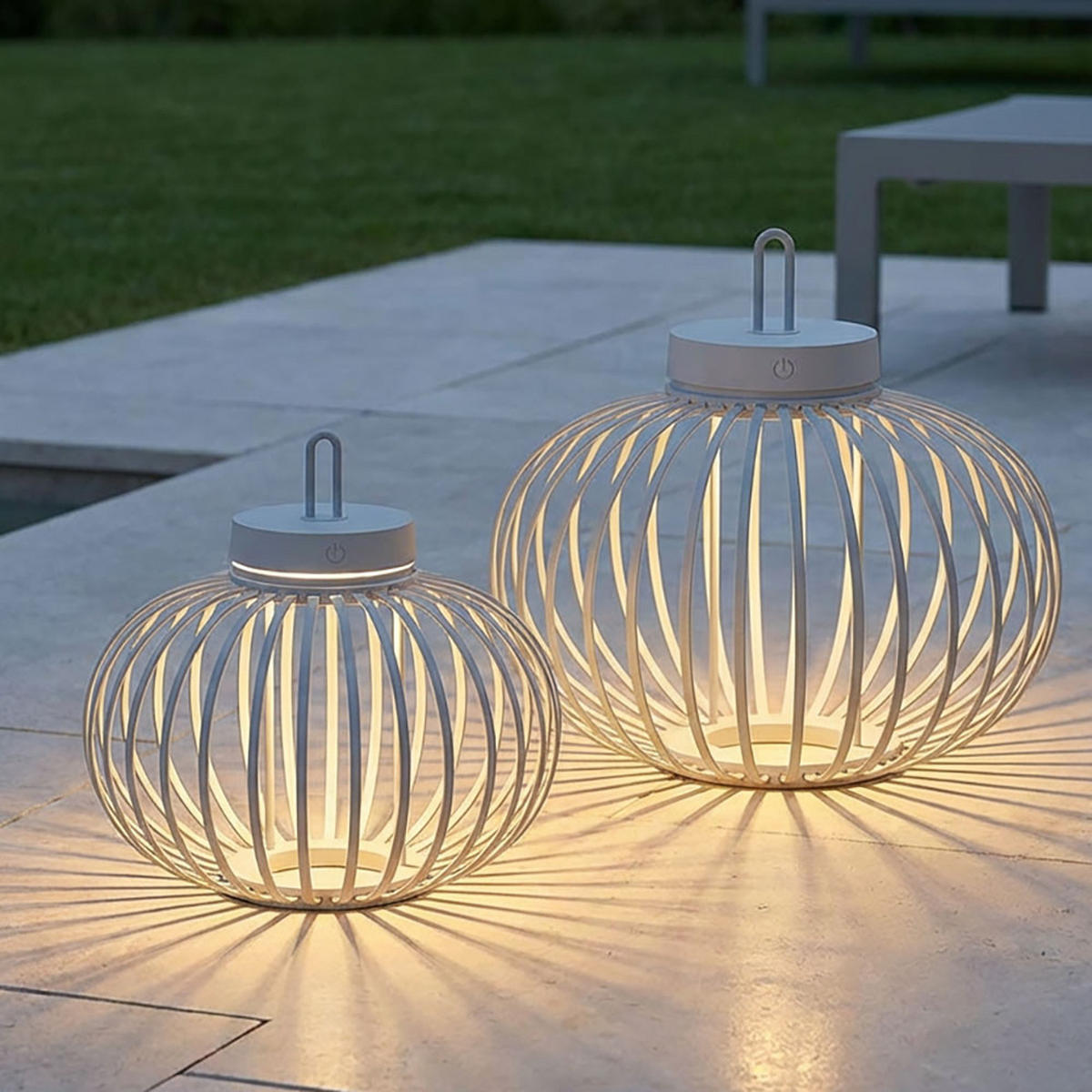 AKKU-TISCHLEUCHTE GABBIA Bambus Beige, LED, 2er Set - Beige, Holz (36/36/33cm)