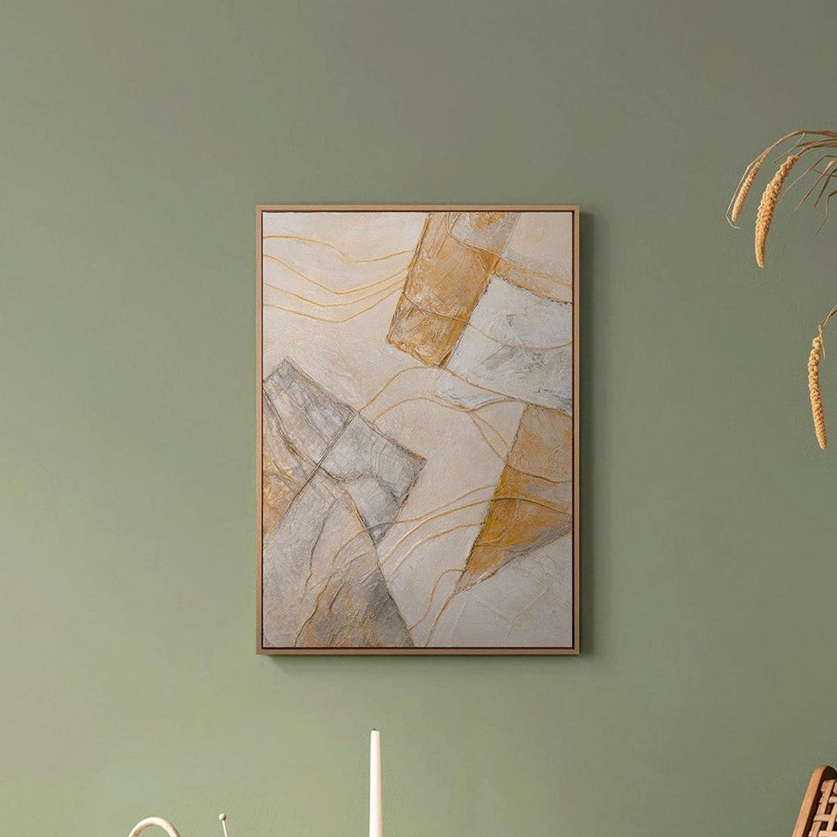 GEMÄLDE Abstrakte Formen Schattenfugenrahmen Eichefarben 70x50 cm - Eichefarben, Holz (70/50cm) - YS-art gallery