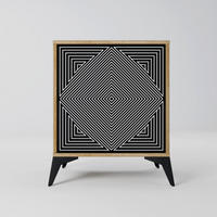SIDEBOARD POLYGON ILLUSION, Eichefarben, 57,5x42x70,5 cm, Schwarze Metall-Sternfüße - Eichefarben/Multicolor, Holzwerkstoff/Metall (57.5/70.5/42cm) - SpaceRebels