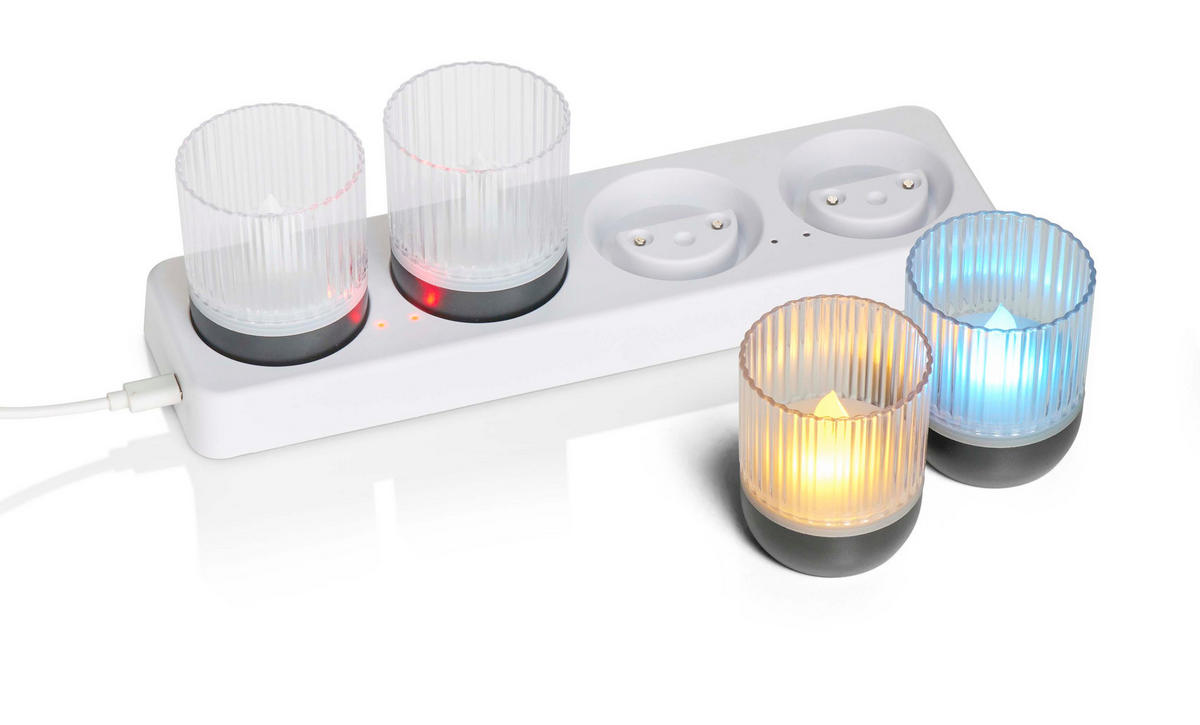 LED-AKKU-LOUNGE-LIGHTS - kabellos mit Touchsensor für Innen und Außen, RGBW Flackereffekt, 4er-Set - Schwarz, Kunststoff (5/5/7cm) - Northpoint