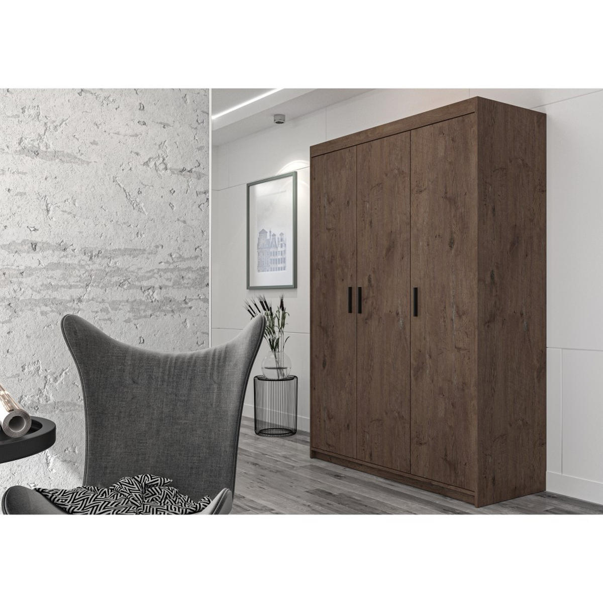 DREHTÜRENSCHRANK Elena mit 3 Türen, ohne Spiegel, Eiche Lefkas - Eichefarben, Holzwerkstoff (130/190/53cm) - Beautysofa