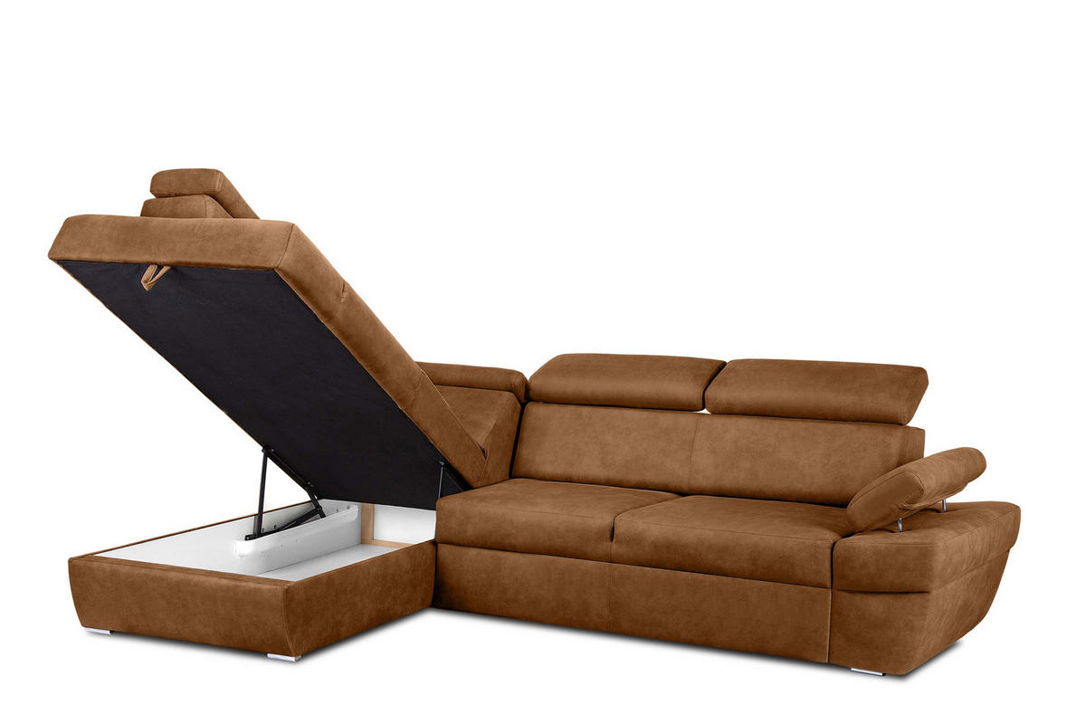 SCHLAFECKSOFA RATLO links 4/5-Sitzer mit Bettkasten, orange - Silberfarben/Orange, Textil (270/190cm) - KONSIMO®