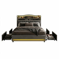 POLSTERBETT 140x200 mit stauraum, doppelbett mit LED, 4 Schubladen, Lattenrost, USB, Kopfteil, Samtstoff, Grau - Grau, Holz/Textil (140/200cm) - GENKI LIVING