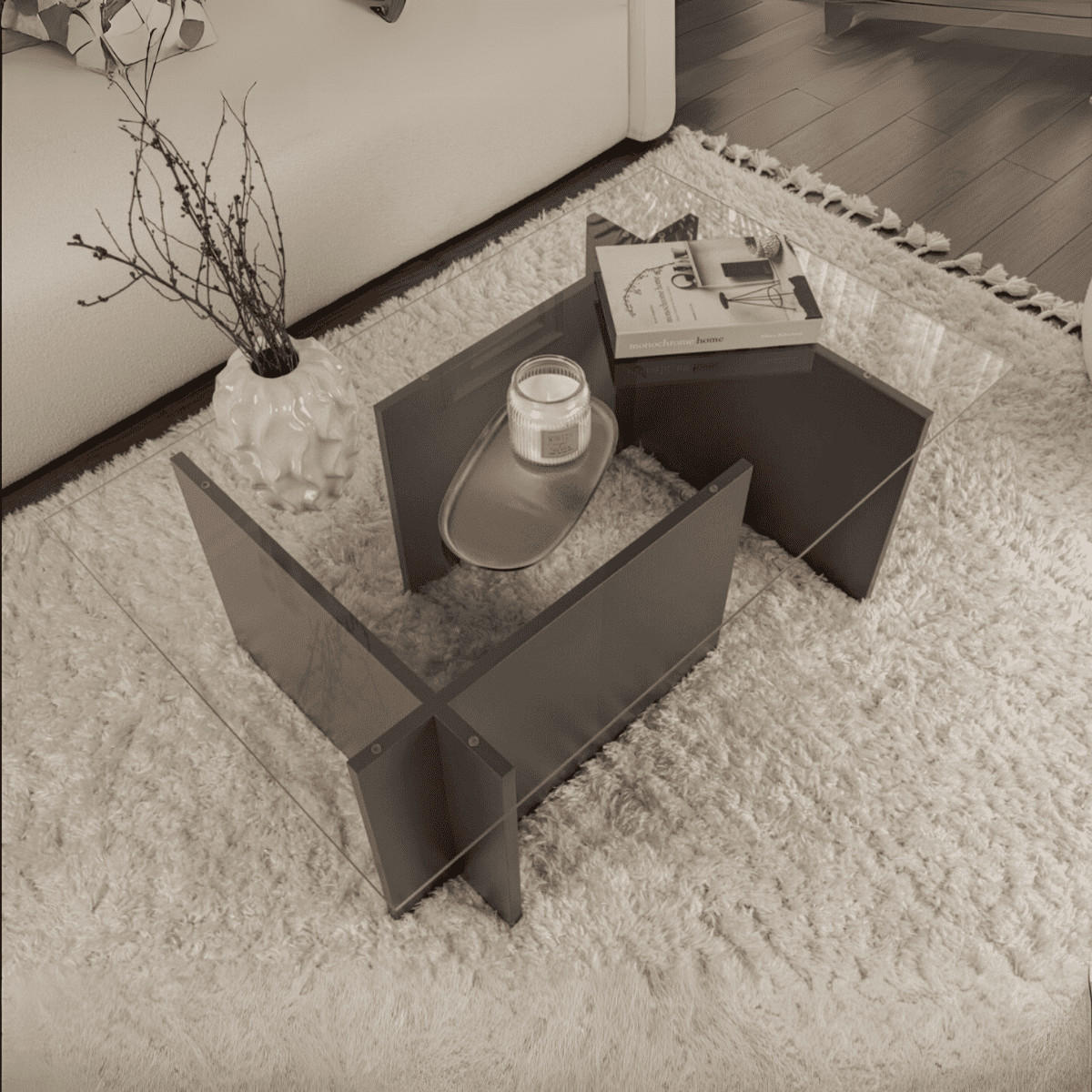COUCHTISCH mit glasplatte noah 105/65/40 cm - Anthrazit, Holzwerkstoff (105/65/40cm) - Calicosy