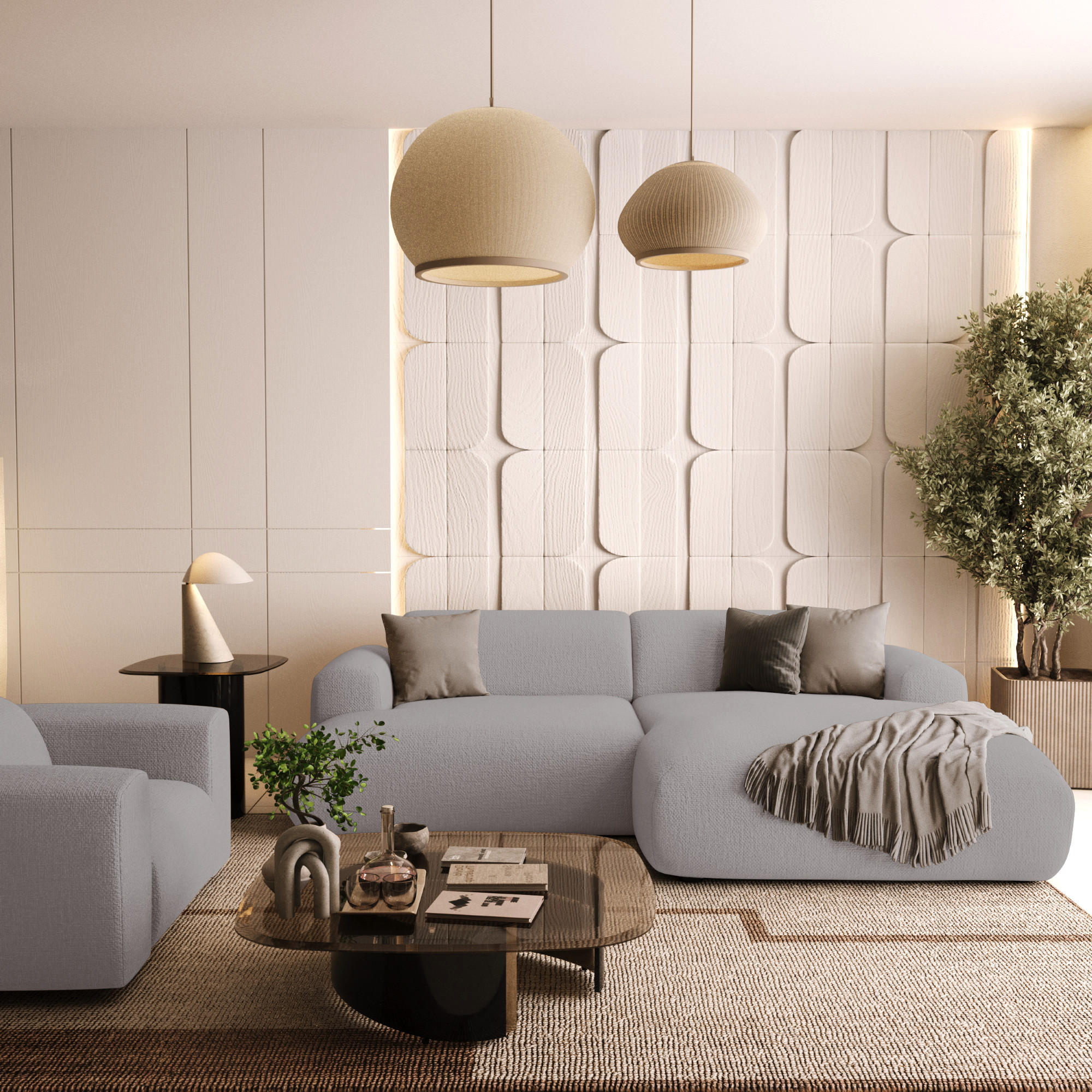 ECKSOFA RECHTS Rastergewebe Hellgrau 266cm - Hellgrau/Grau, Textil (266/165cm) - Sia Home