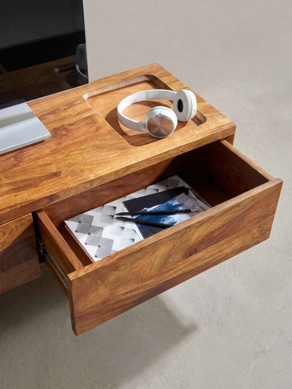 LOWBOARD Hängend Massivholz Modern Stil 108x25x34 cm Braun mit Stauraum - Braun, Holz (108/25/34cm) - KADIMA DESIGN