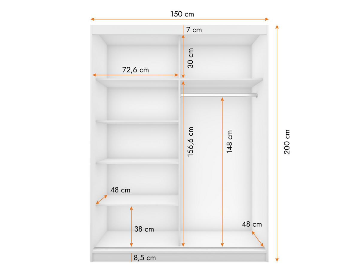 SCHIEBETÜRENSCHRANK - LARA 01 (Sonoma + Weiß) - Weiß/Sonoma Eiche, Holzwerkstoff/Metall (150/200/61cm) - Möblo