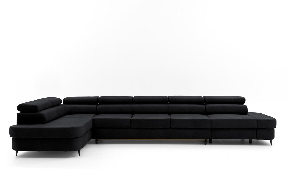 ECKSOFA PRIAM XXL L-Form Links mit Schlaffunktion 125x265 Velours Schwarz - Schwarz, Holz/Textil (203/420cm) - Muffo