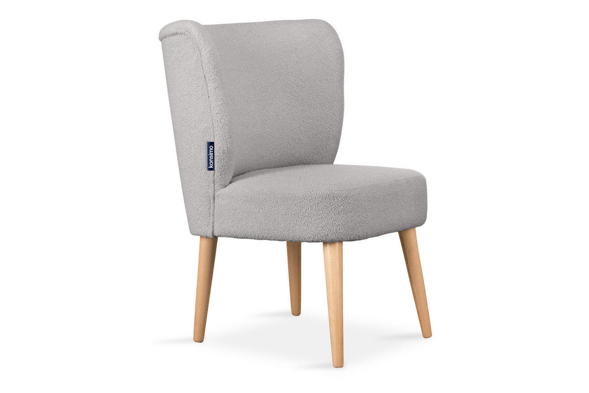 COCKTAILSESSEL APPA auf hohen Beinen aus Buche, aus recyceltem Boucle-Stoff, Hellgrau/Buche Dekor - Buchefarben/Hellgrau, Holz/Textil (63/89/65cm) - KONSIMO®