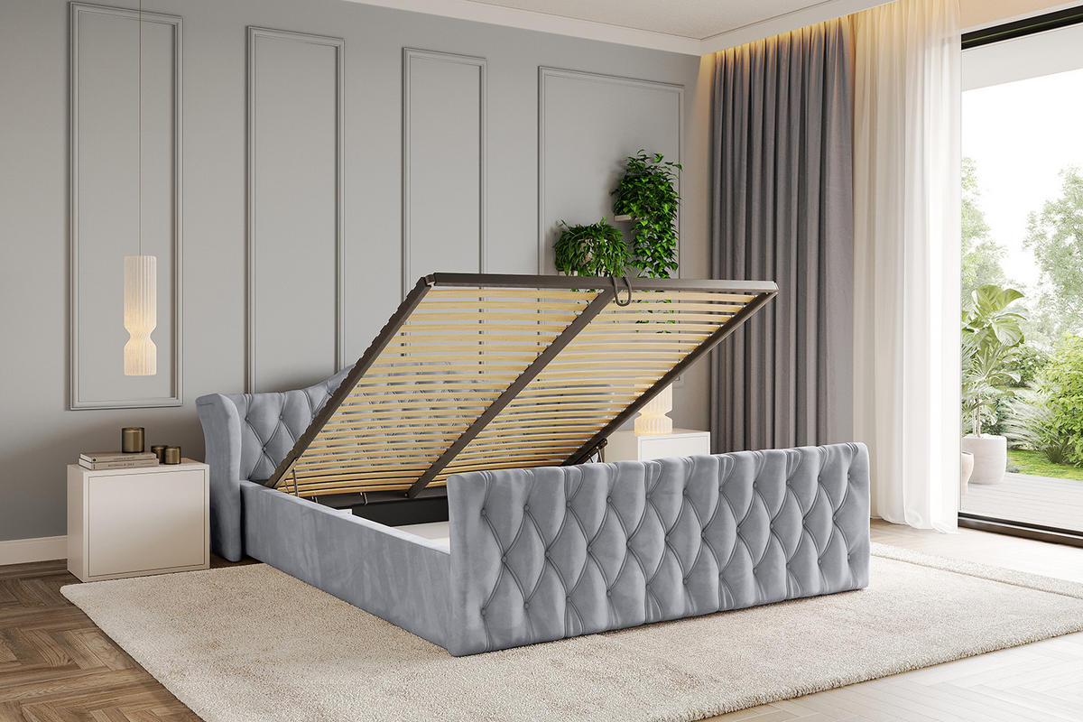 POLSTERBETT mit Bettkasten, Fußteil und Lattenrost, Boxbett mit Matratze H3/H4 - ZORAN-Z-V1 180x200 Hellgrau - Hellgrau, Holzwerkstoff/Textil (180/200cm) - ALTDECOR