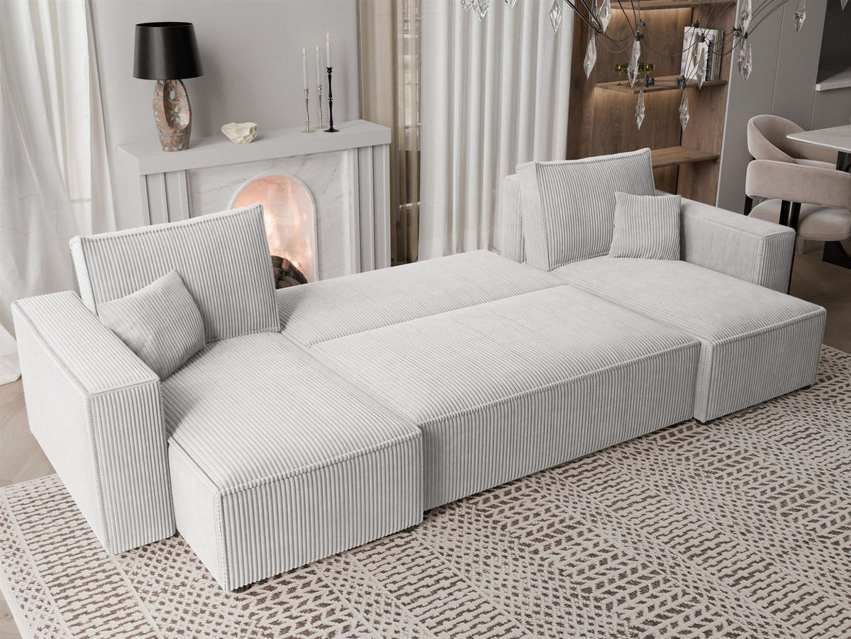 WOHNLANDSCHAFT Adara Schlaffunktion - Hellgrau, Holzwerkstoff/Textil (312/83/145cm) - Fun Möbel