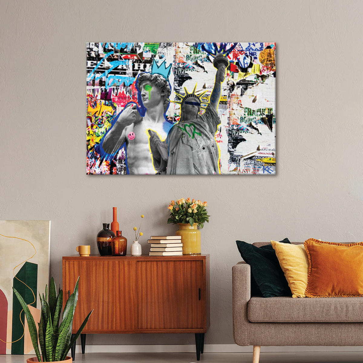 WANDBILD skulptur von david und freiheitsstatue nyc - Multicolor, Textil (60/40cm) - Feeby