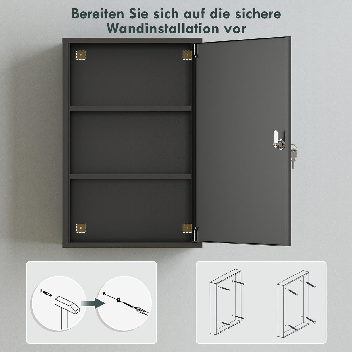 MEDIZINSCHRANK Metall Schwarz - Schwarz, Metall (18/60/40cm) - Kleankin