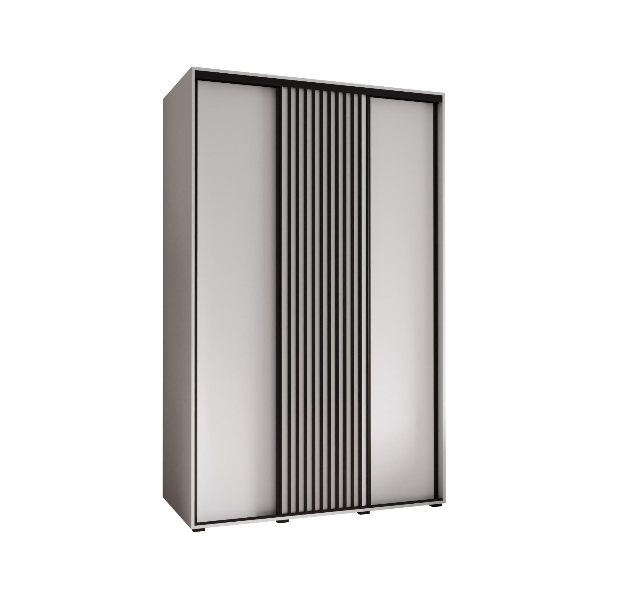 Abiks Möbel Schwebetürenschrank Weiß, Weiß, Schwarz 160x235x60 cm