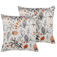 SAMTKISSEN 2er-Set Cremeweiß 45/45 cm Montbretia - Ecru, Textil (45/45cm) - Beliani