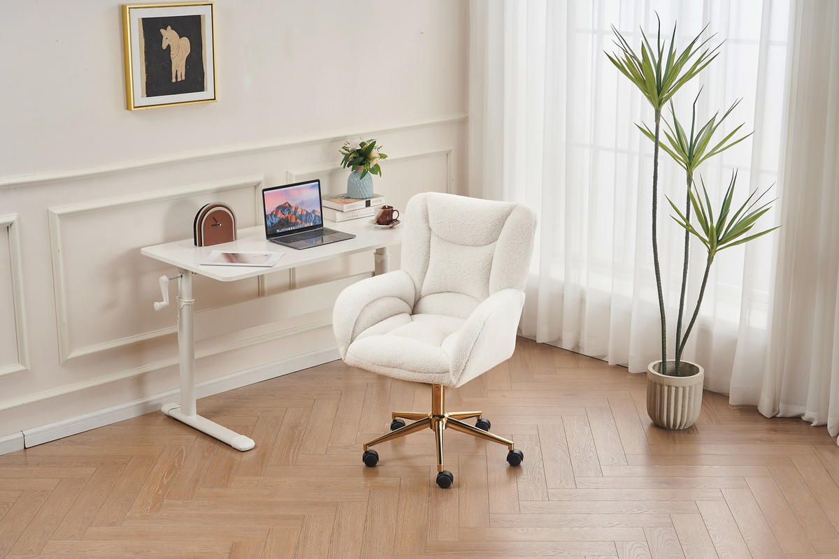 DREHSTUHL Teddy-Stoff höhenverstellbar und 360° drehbar 64/62/92.5 cm Weiß - Weiß, Textil (62/92.5/64cm) - Redom