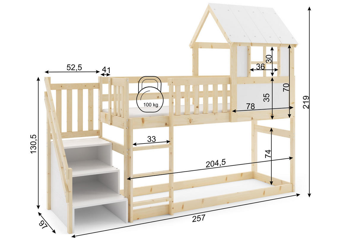 HOCHBETT mit Treppen 200x90cm - Kieferfarben, Holz (90/200cm) - Interbeds