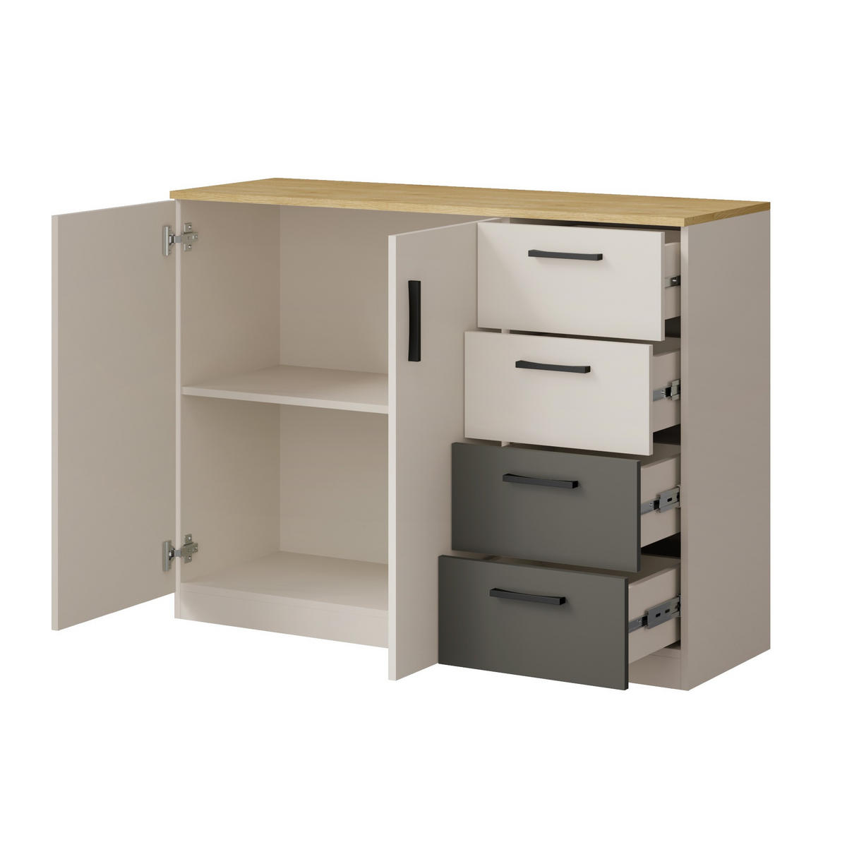 KOMMODE mit Schubladen Billz 2D4S 120 Kaschmir/Eiche Cremona - Kaschmir/Schwarz, Holzwerkstoff/Kunststoff (120/90/40cm) - mzm24