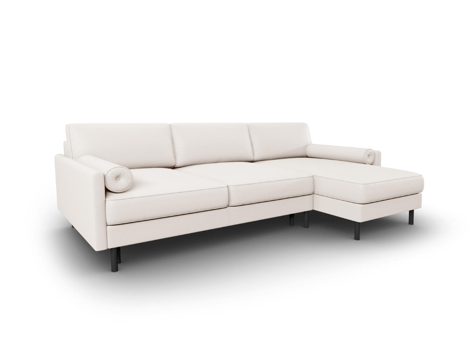 AUSKLAPPBARES-ECKSOFA rechts mit Container Scott aus strukturiertem Stoff leichtes beige 5 Sitzplätze - Beige, Textil (142/212cm) - Micadoni