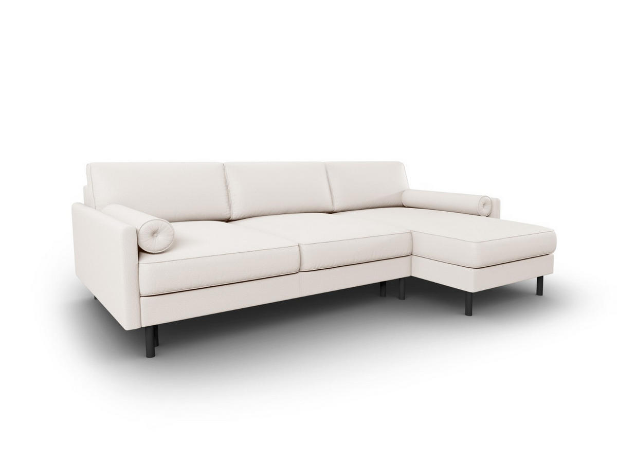 AUSKLAPPBARES-ECKSOFA rechts mit Container Scott aus strukturiertem Stoff leichtes beige 5 Sitzplätze - Beige, Textil (142/212cm) - Micadoni