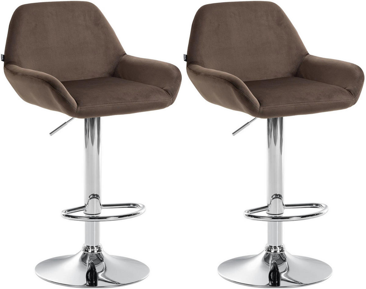 BARHOCKER 2er Set Samt Braun - Chromfarben/Braun, Textil/Metall (51/89/52cm) - CLP