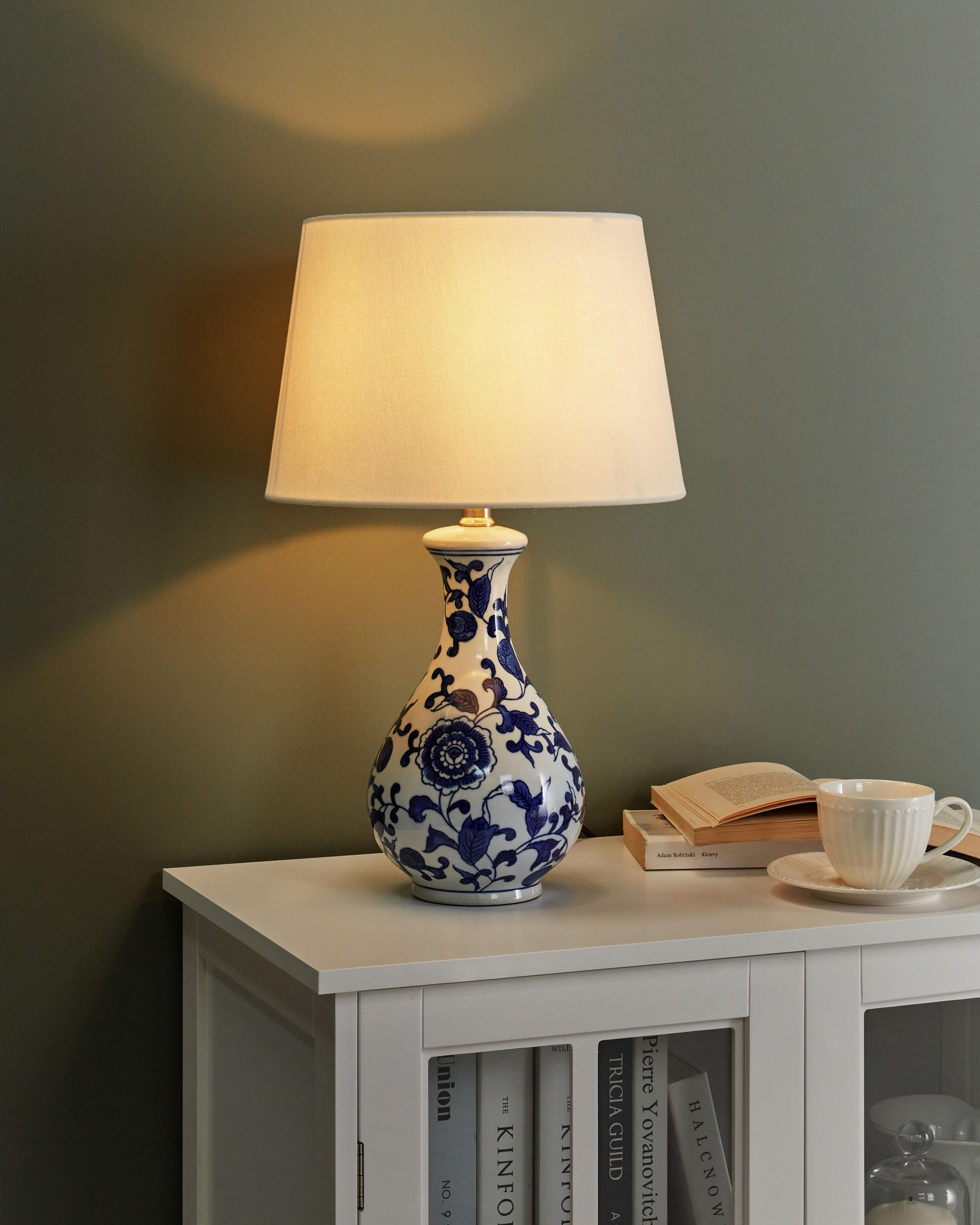 TISCHLEUCHTE Weiß/Blau Carmen - Blau/Weiß, Keramik (30/30/48cm) - Beliani