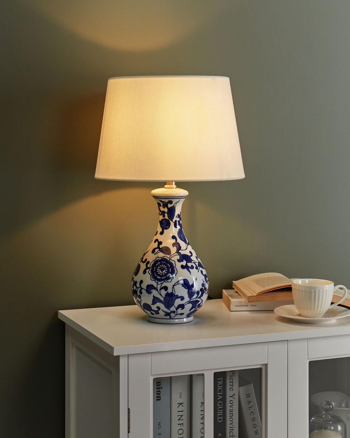 TISCHLEUCHTE Weiß/Blau Carmen - Blau/Weiß, Keramik (30/30/48cm) - Beliani