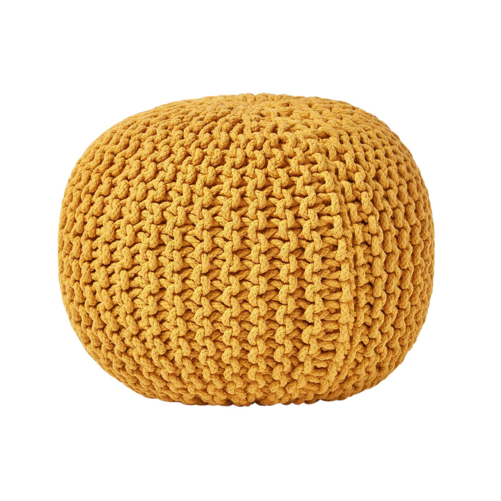 Homescapes Strick-Pouf Currygelb 40x35x40 cm