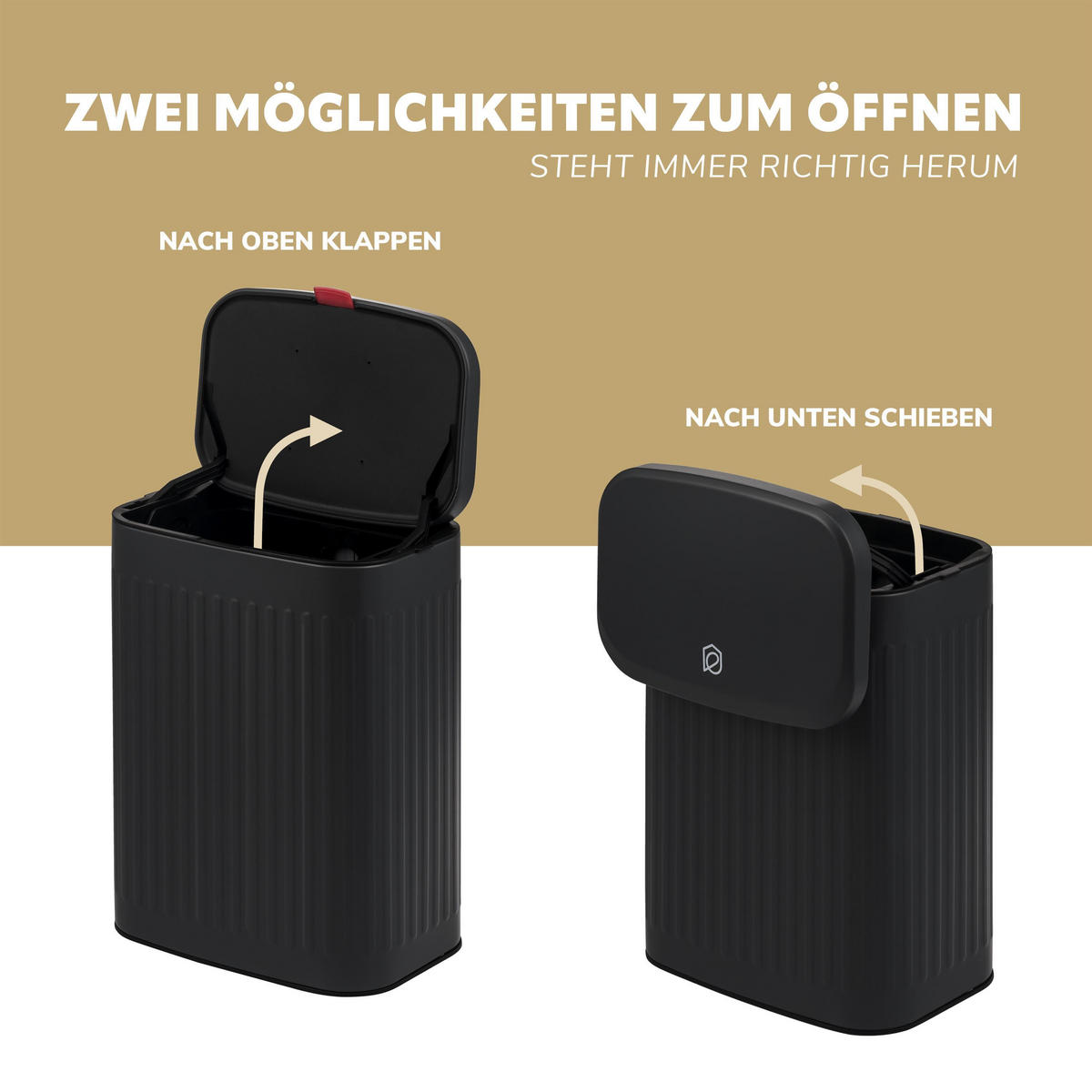 ABFALLEIMER Metall, 6 Liter schwarz - Schwarz, Metall (22.5/31/16.5cm) - eluno