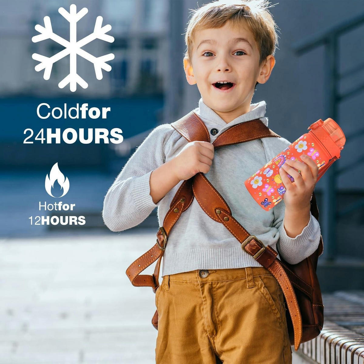 KINDER Trinkflasche 420 ml Edelstahl mit Strohhalm doppelwandig isoliert BPA-frei - Multicolor, Metall (7.5/7.5cm)