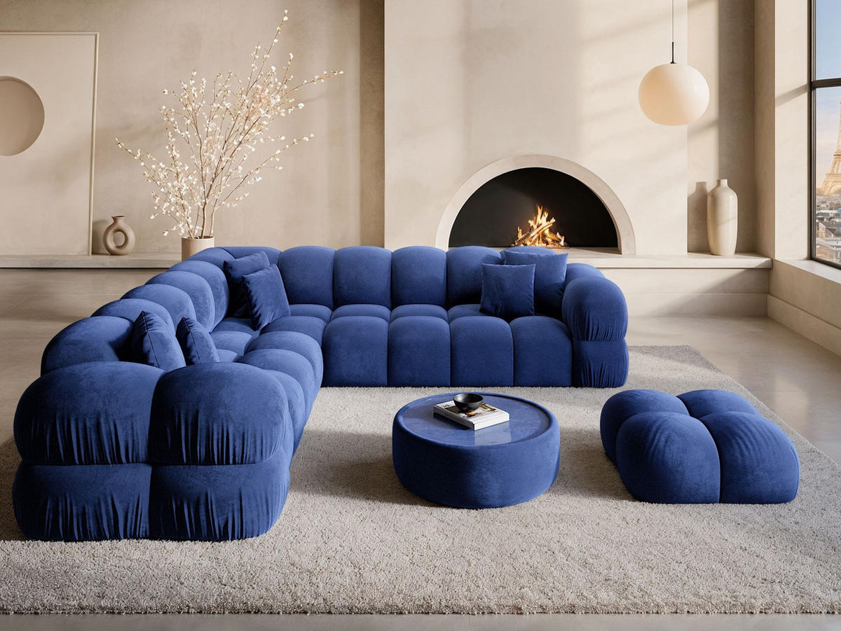 COUCH Monteverde L-Form Dunkelblau Samtstoff - Dunkelblau, Kunststoff (253/253cm)