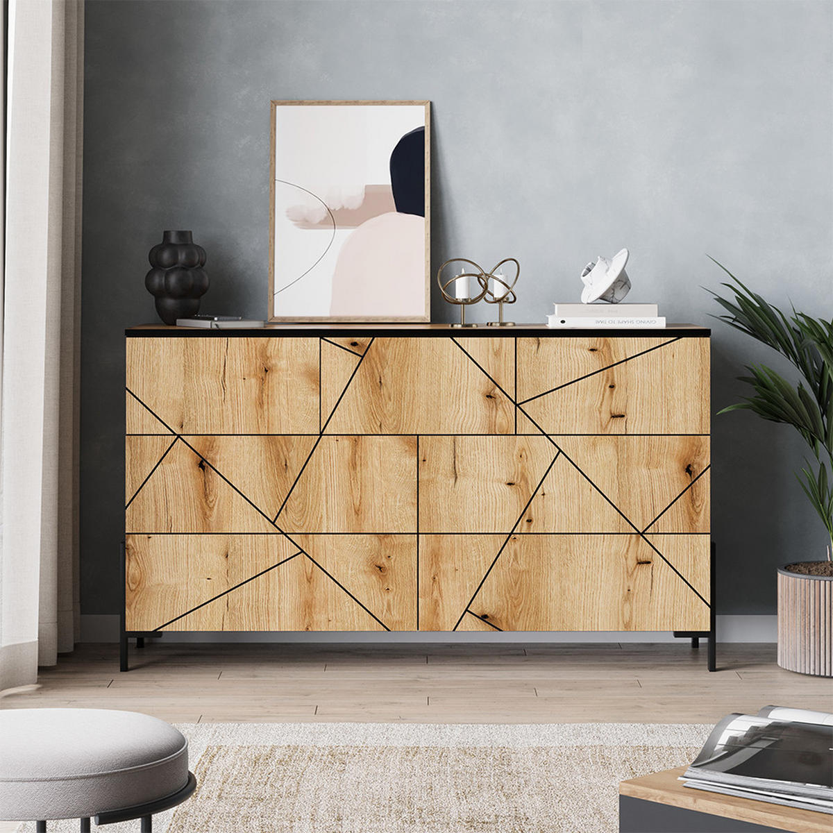 KOMMODE Hatto Eiche 139.8 x 80.2 cm mit 7 Schubladen - Eichefarben, Holzwerkstoff (139.8/80.2/39.7cm) - Vicco