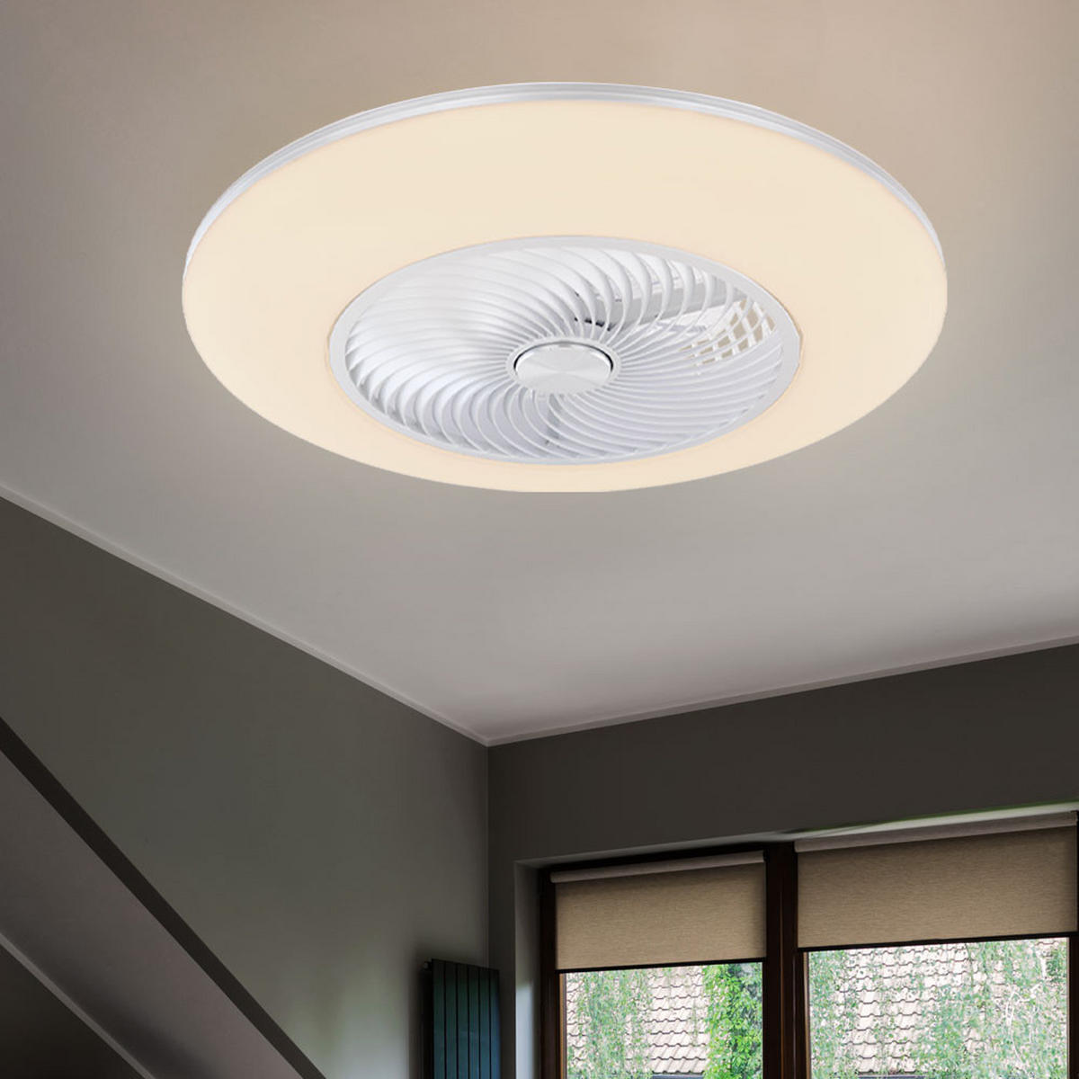 LED DECKENLEUCHTE Ventilator Weiß Opal - Weiß, Metall (58/58/22cm) - Globo Lighting