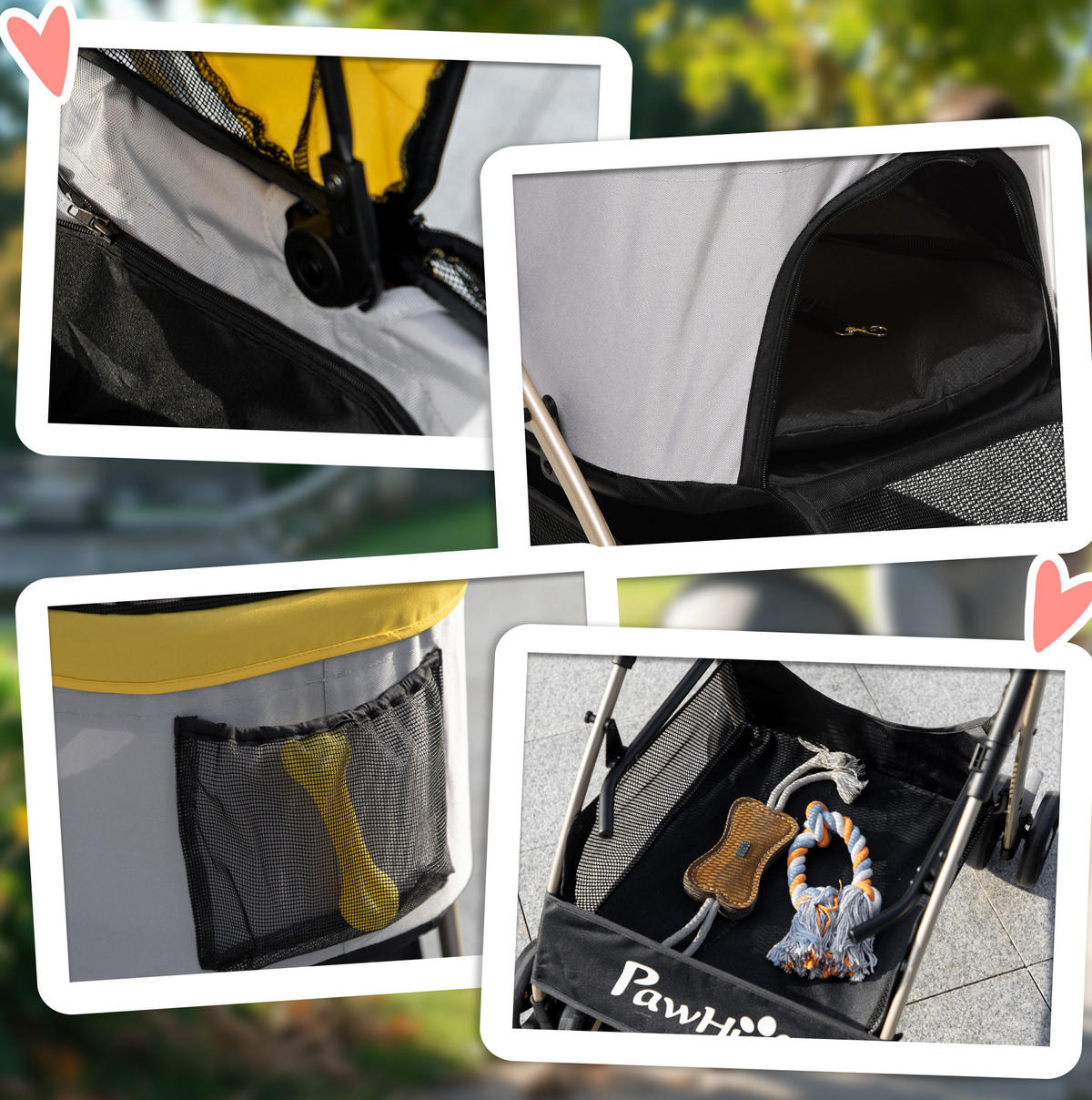 HUNDEWAGEN 2-in-1 faltbar, Gelb, mit Tragetasche und 4 Rädern - Gelb, Textil (49.5/98/82cm) - BEAOK