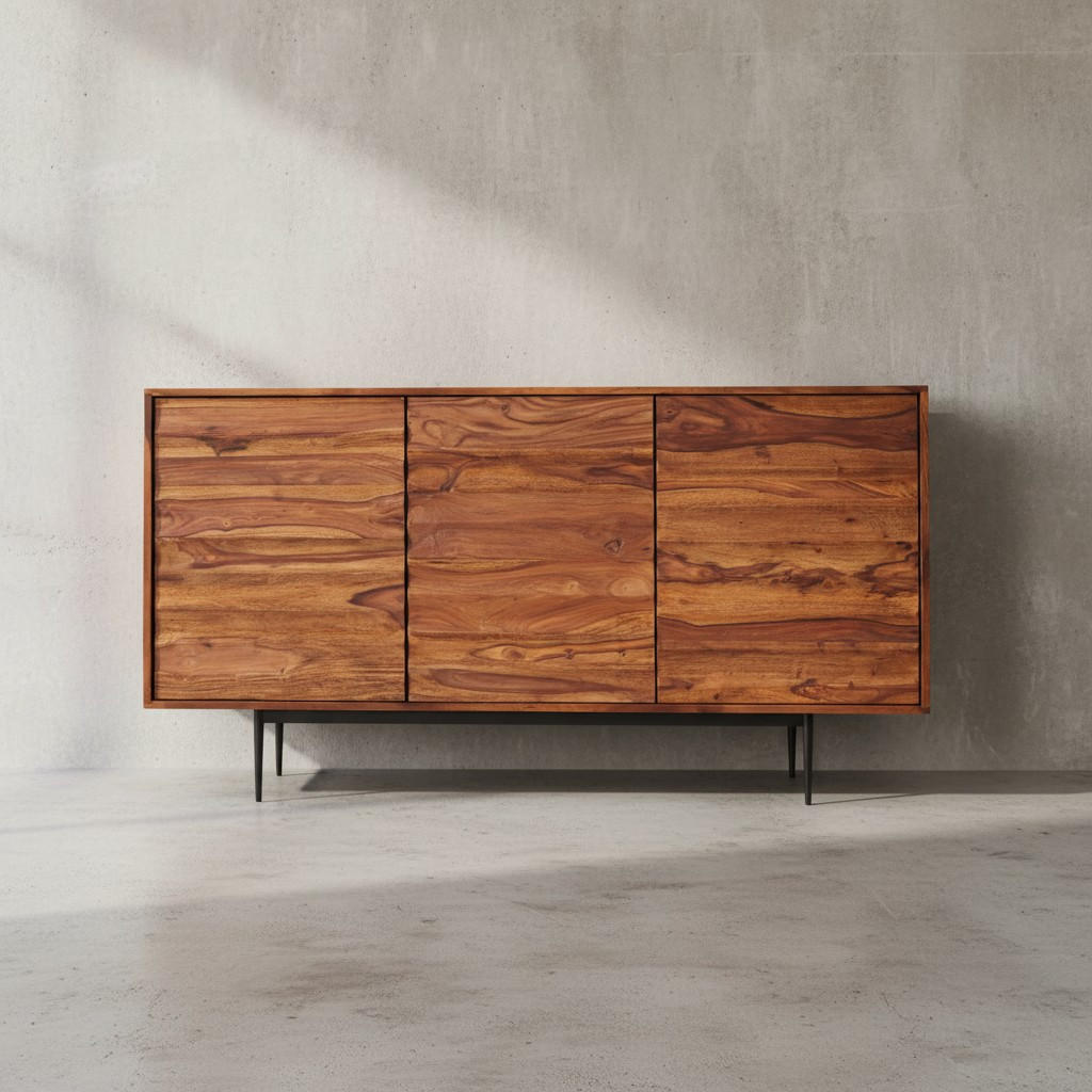 SIDEBOARD – Massivholz, 150 cm breit, 3 Türen, modern - Schwarz/Braun, Holz/Metall (150/81/41cm) - KADIMA DESIGN