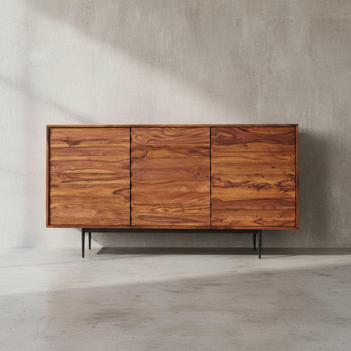 SIDEBOARD – Massivholz, 150 cm breit, 3 Türen, modern - Schwarz/Braun, Holz/Metall (150/81/41cm) - KADIMA DESIGN