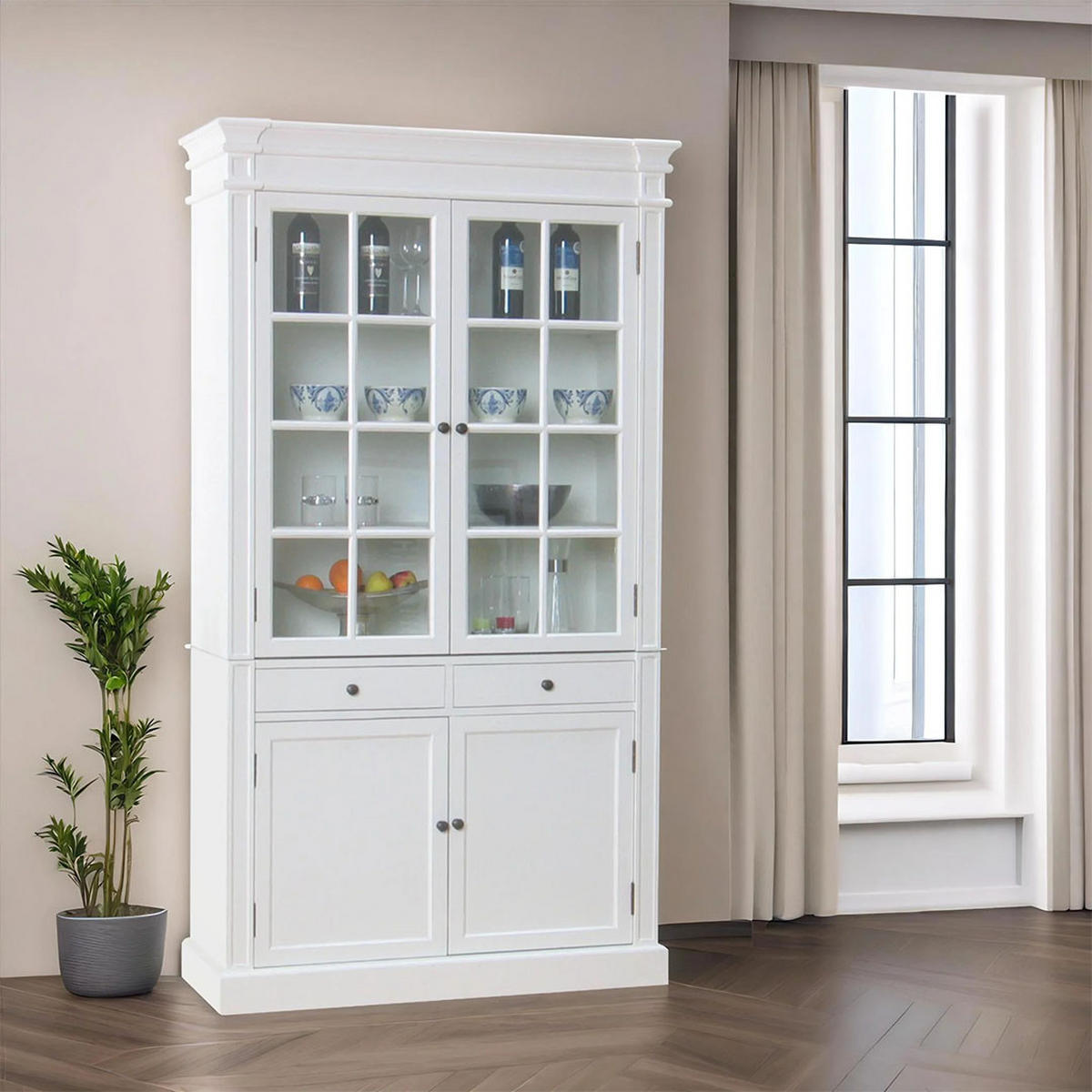 VITRINE Amaretta weiß antik patiniert 110/45/200 cm - Weiß, Holz (110/200/45cm) - ebuy24